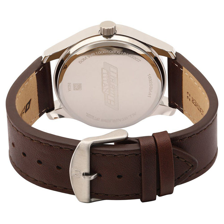 Titan Quartz Multifunction Silver Dial Quartz Leather Strap watch for Men-NM1632SL01