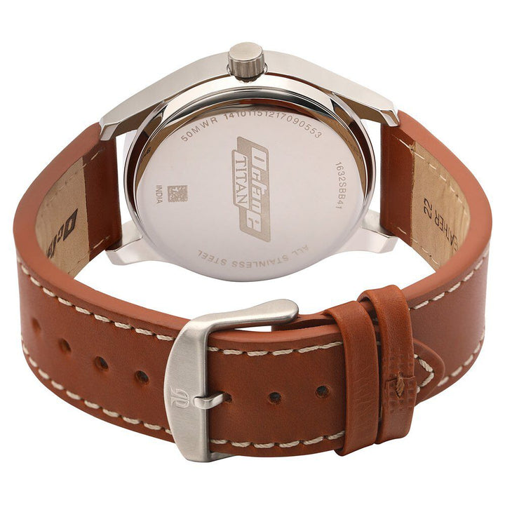Titan Quartz Multifunction Champagne Dial Leather Strap watch for Men-NM1632SL02