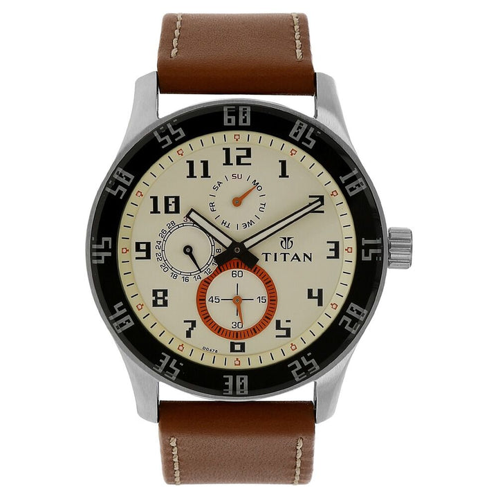 Titan Quartz Multifunction Champagne Dial Watch for Men-1632SL02