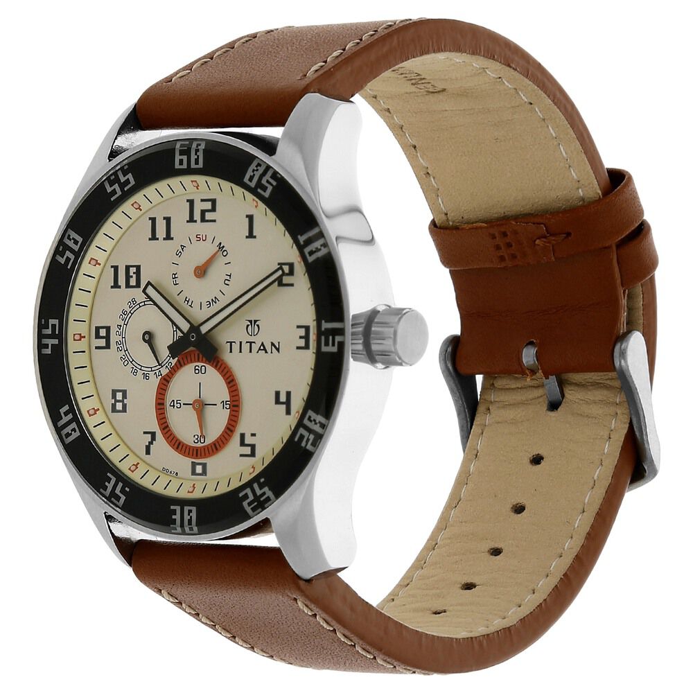 Titan Quartz Multifunction Champagne Dial Watch for Men-1632SL02