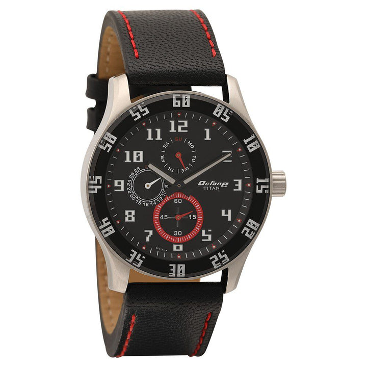 Titan Octane Black Dial Quartz Multifunction Leather Strap watch for Men-NM1632SL03