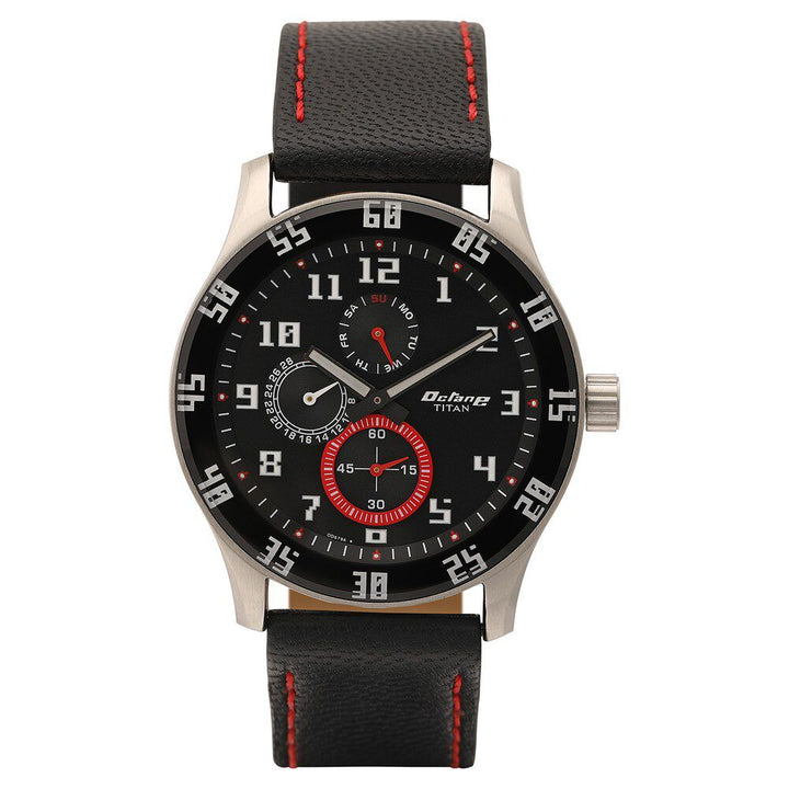 Titan Octane Black Dial Quartz Multifunction Leather Strap watch for Men-NM1632SL03