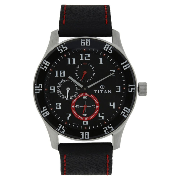 Titan Quartz Multifunction Black Dial Watch for Men-1632SL03