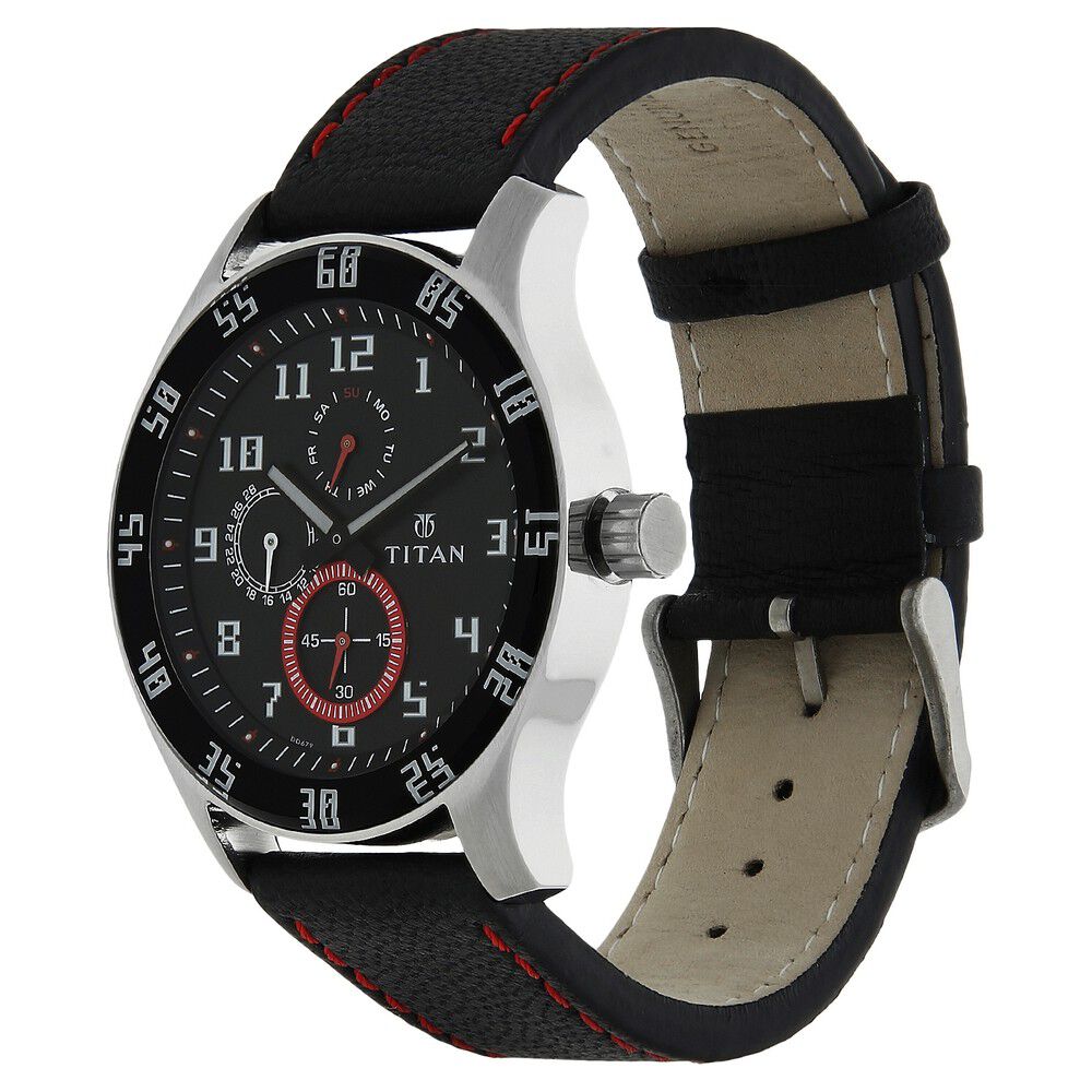 Titan Quartz Multifunction Black Dial Watch for Men-1632SL03