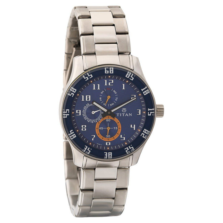 Titan Quartz Multifunction Blue Dial Stainless Steel Strap Watch for Men-NL1632SM03