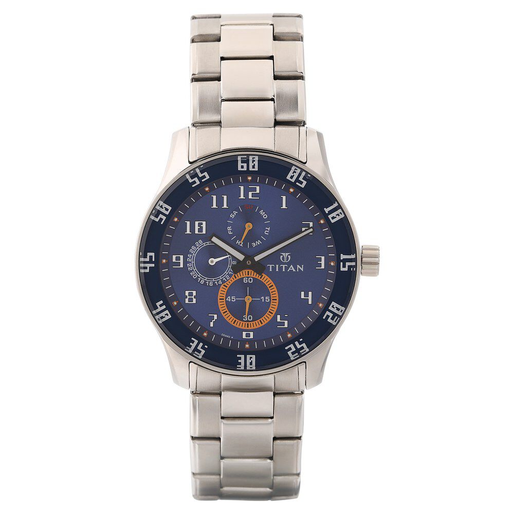 Titan Quartz Multifunction Blue Dial Stainless Steel Strap Watch for Men-NL1632SM03