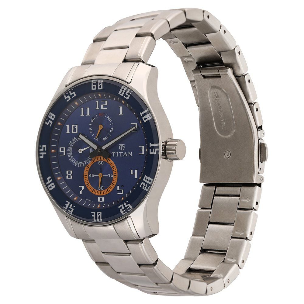 Titan Quartz Multifunction Blue Dial Stainless Steel Strap Watch for Men-NL1632SM03