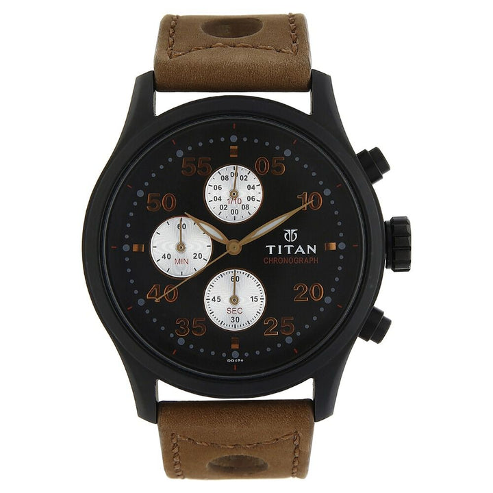 Titan Chronograph Black DialLeather Strap watch for Men-1634NL01