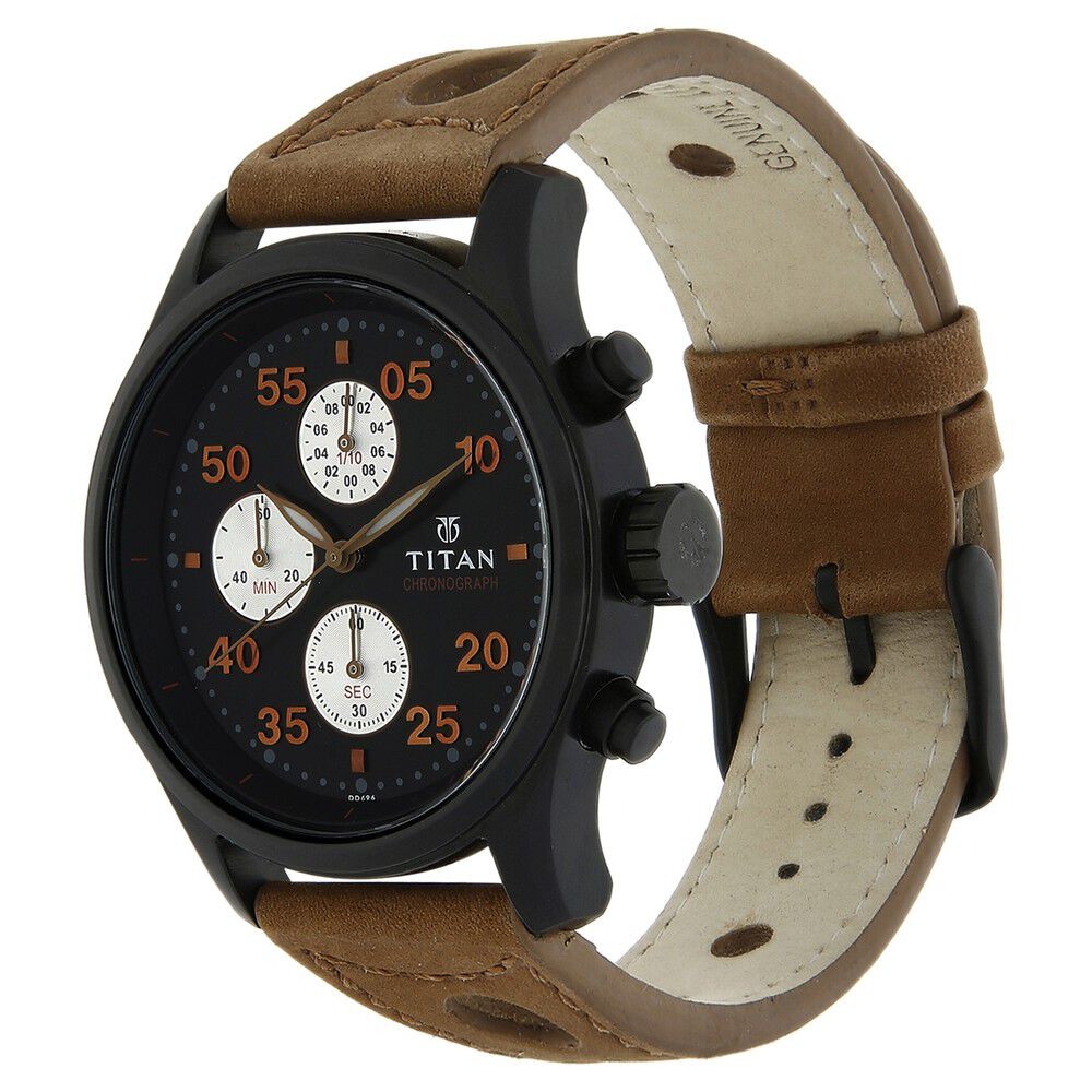Titan Chronograph Black DialLeather Strap watch for Men-1634NL01