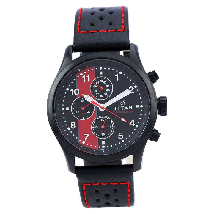 Titan Quartz Chronograph Black Dial Leather Strap Watch for Men-1634NL02