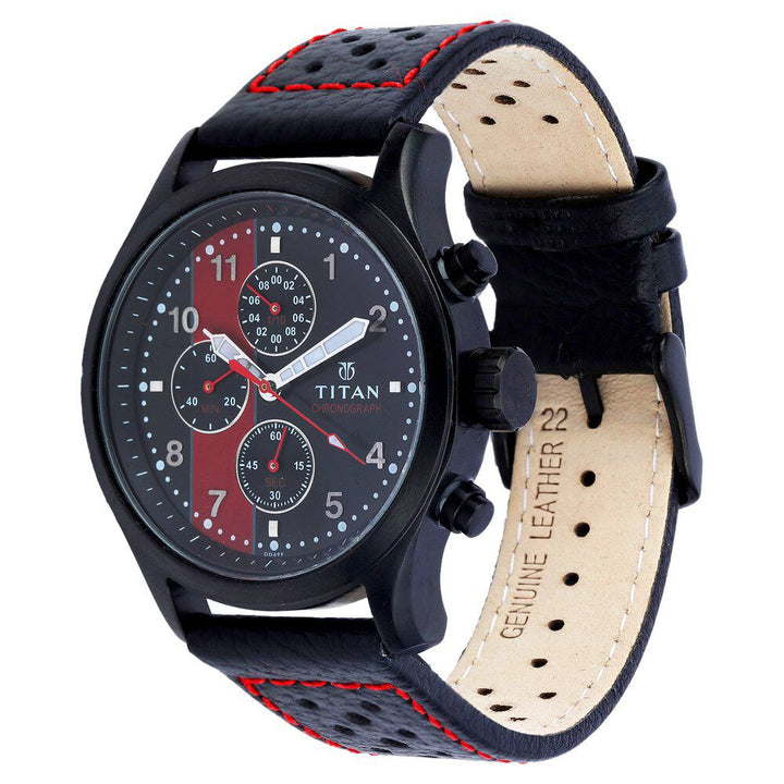 Titan Quartz Chronograph Black Dial Leather Strap Watch for Men-1634NL02