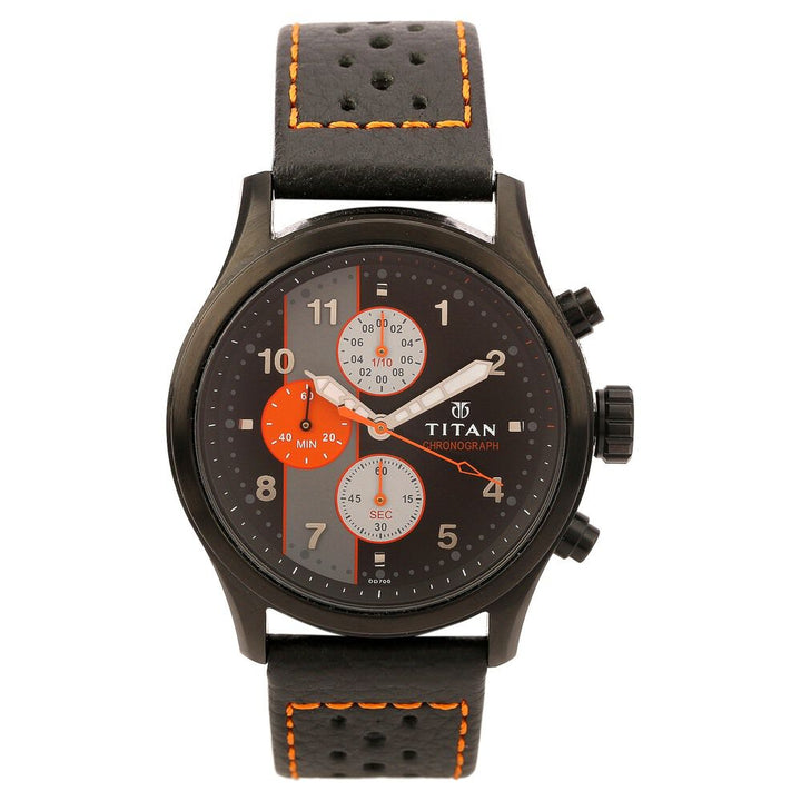 Titan Quartz Chronograph Black Dial Leather Strap Watch for Men-1634NL03