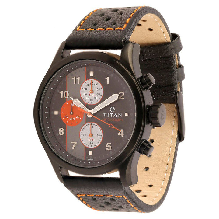 Titan Quartz Chronograph Black Dial Leather Strap Watch for Men-1634NL03