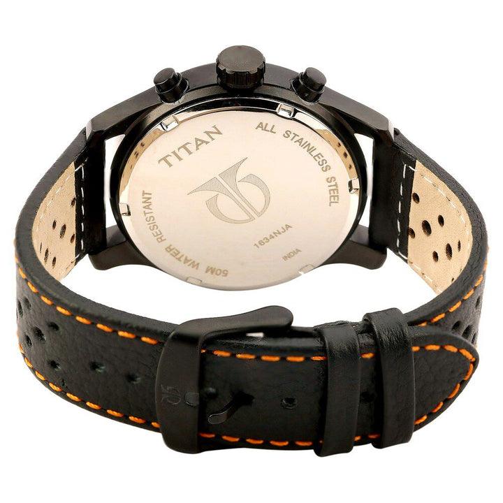 Titan Quartz Chronograph Black Dial Leather Strap Watch for Men-1634NL03