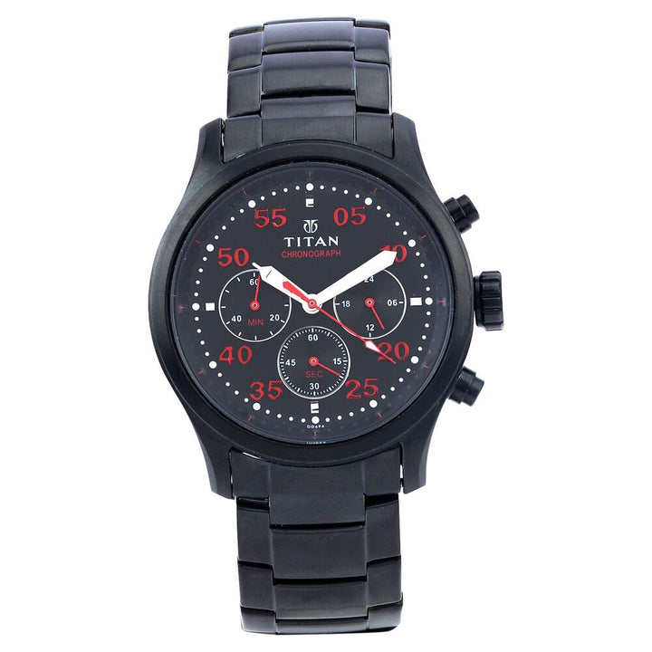 Titan Quartz Chronograph Black Dial Stainless Steel Strap Watch for Men-NF1634NM02