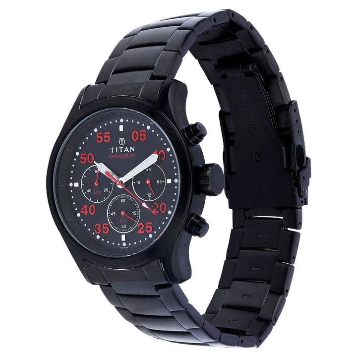 Titan Quartz Chronograph Black Dial Stainless Steel Strap Watch for Men-NF1634NM02