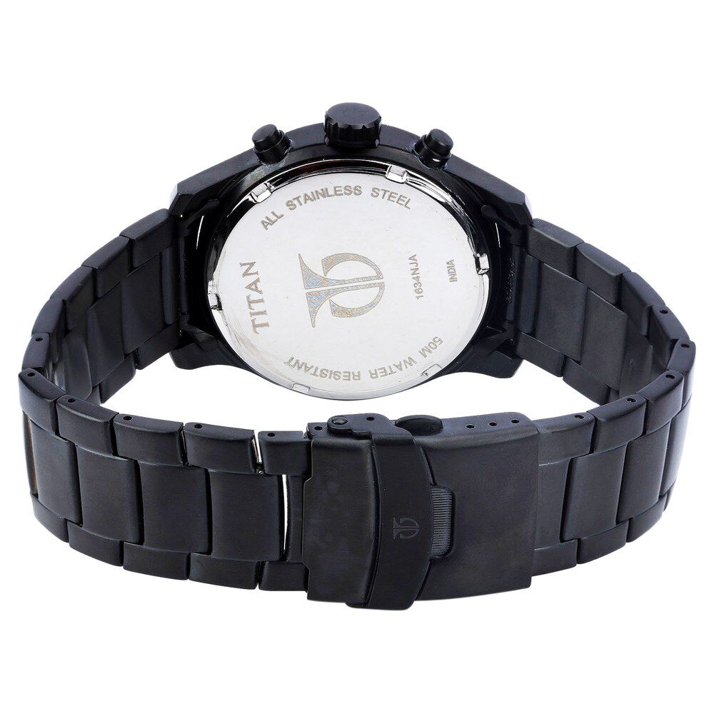 Titan Quartz Chronograph Black Dial Stainless Steel Strap Watch for Men-NF1634NM02