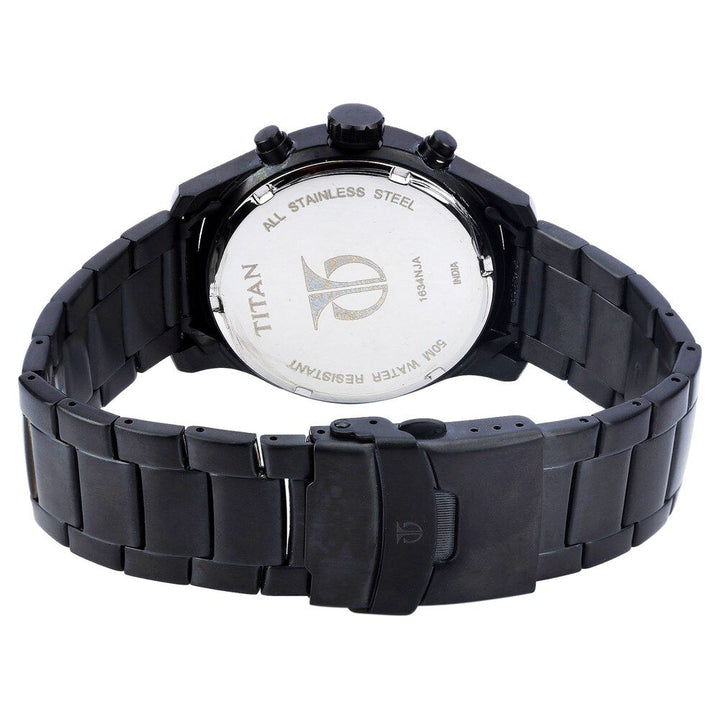 Titan Quartz Chronograph Black Dial Stainless Steel Strap Watch for Men-NF1634NM02