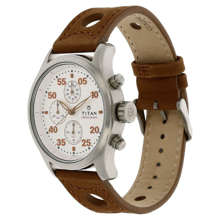 Titan Quartz Chronograph Silver Dial Leather Strap Watch for Men-1634SL01