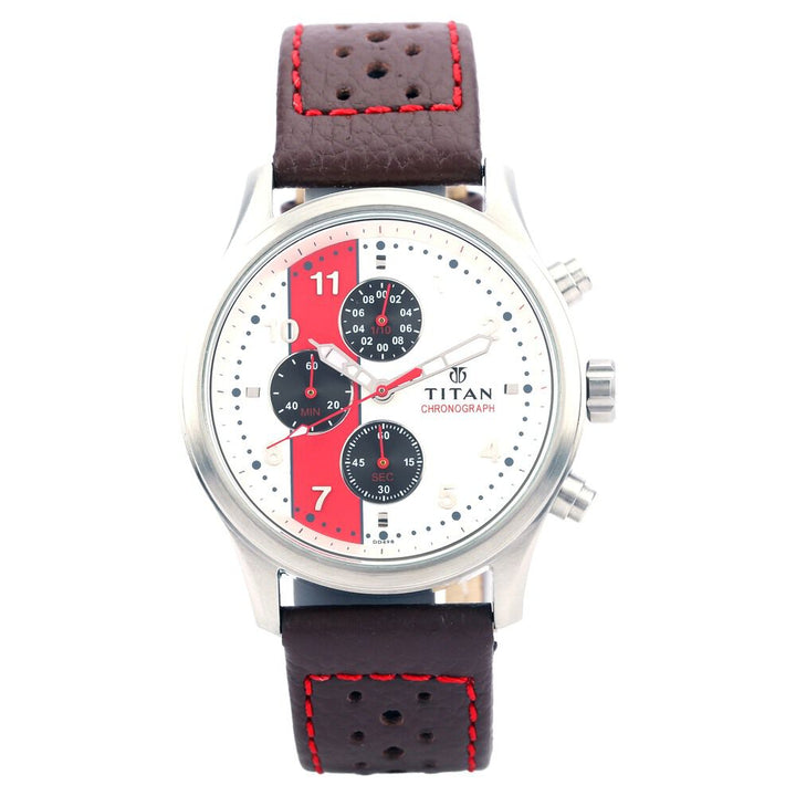 Titan Chronograph Silver Dial Quartz Leather Strap watch for Men-1634SL02