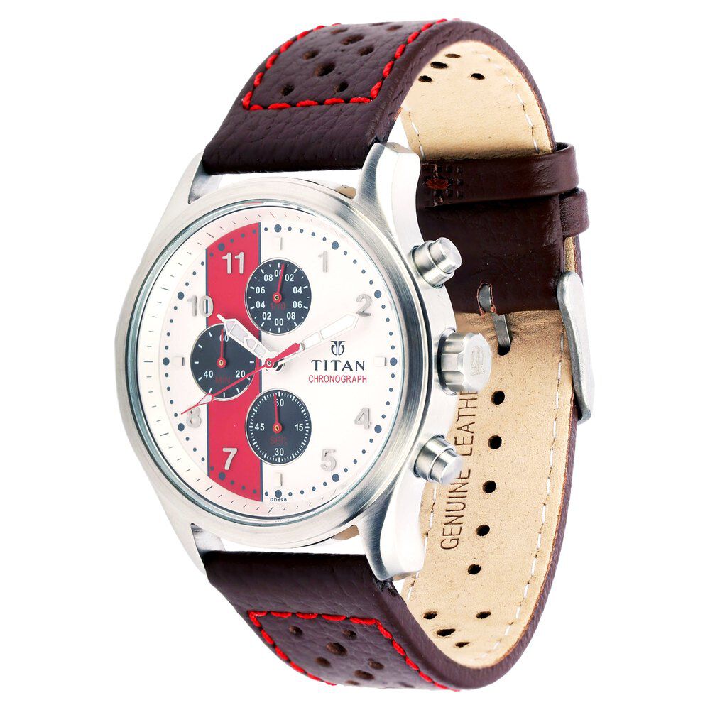 Titan Chronograph Silver Dial Quartz Leather Strap watch for Men-1634SL02