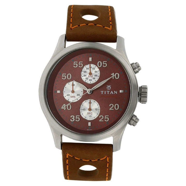 Titan Chronograph Brown Dial Leather Strap watch for Men-1634SL03