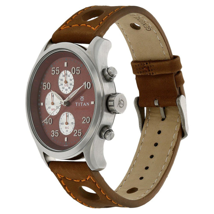 Titan Chronograph Brown Dial Leather Strap watch for Men-1634SL03
