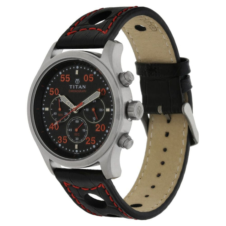 Titan Chronograph Black Dial Leather Strap watch for Men-1634SL05
