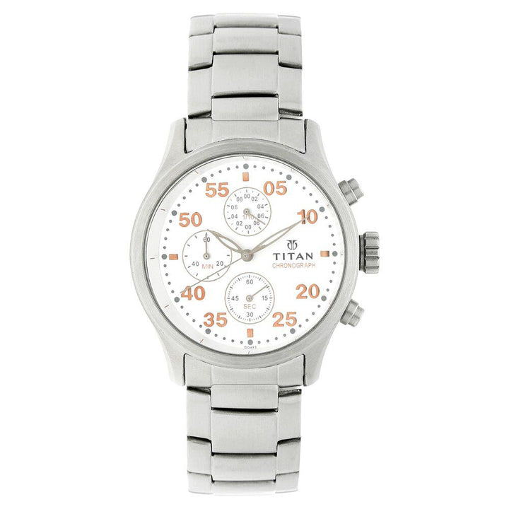 Titan Quartz Chronograph Silver Dial Stainless Steel Strap Watch for Men-1634SM01