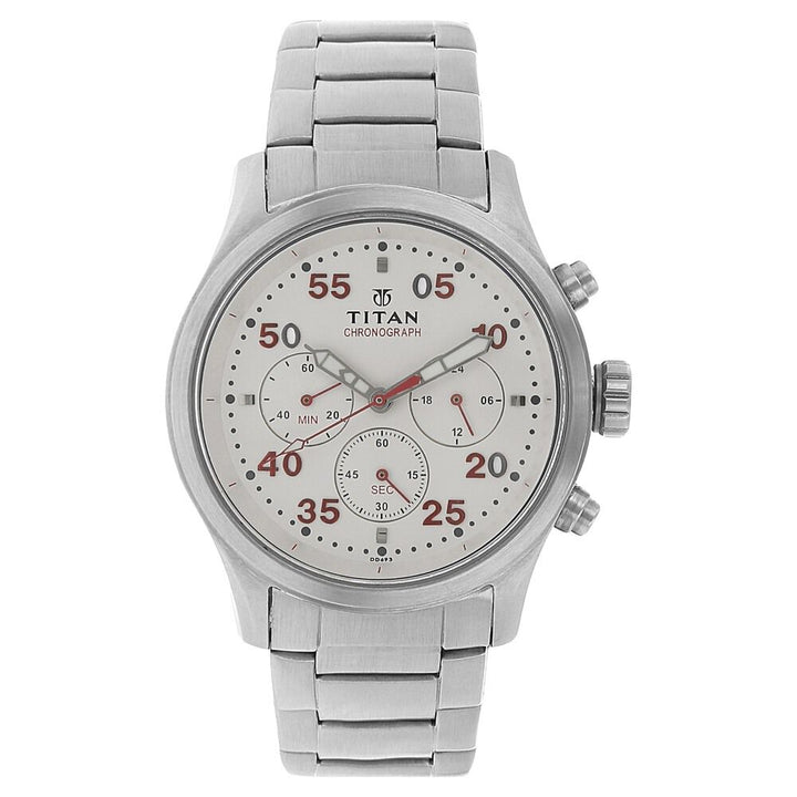 Titan Quartz Chronograph Silver Dial Stainless Steel Strap Watch for Men-1634SM02