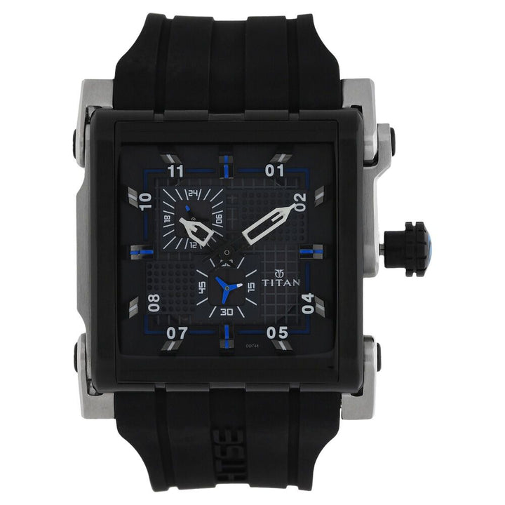 Titan Quartz Multifunction Black Dial Silicone Strap Watch for Men-NH1635KP01