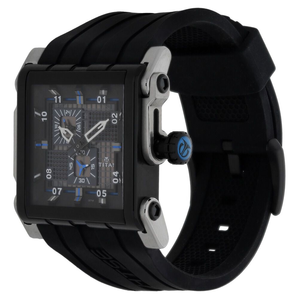 Titan Quartz Multifunction Black Dial Silicone Strap Watch for Men-NH1635KP01