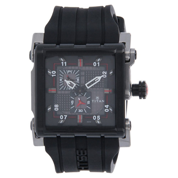 Titan Quartz Multifunction Black Dial Silicone Strap Watch for Men-NH1635KP02