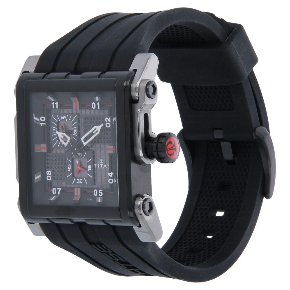 Titan Quartz Multifunction Black Dial Silicone Strap Watch for Men-NH1635KP02