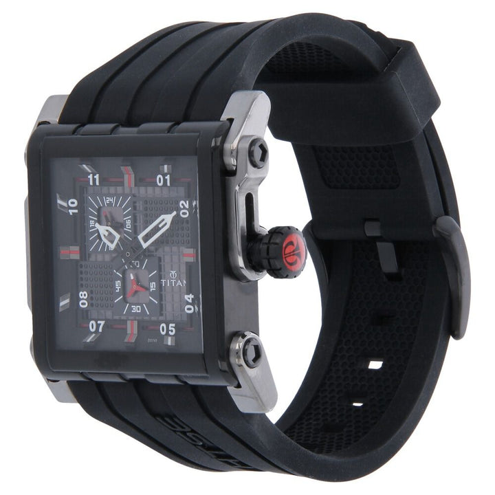 Titan Quartz Multifunction Black Dial Silicone Strap Watch for Men-NH1635KP02