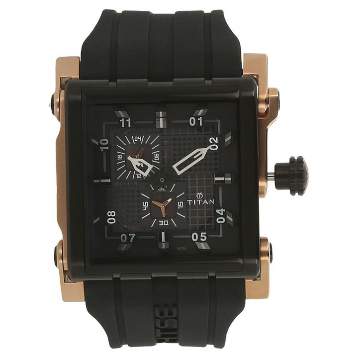 Titan Quartz Multifunction Black Dial Silicone Strap Watch for Men-NH1635KP03