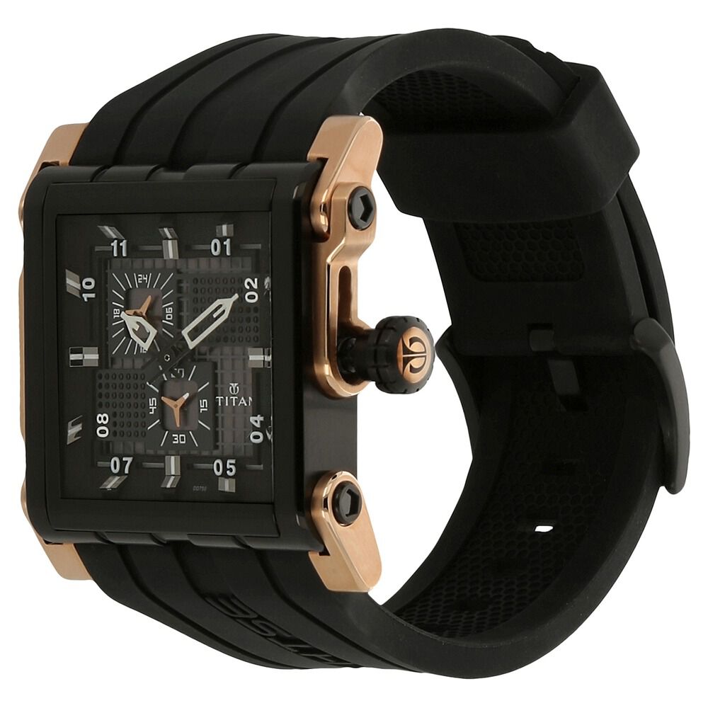 Titan Quartz Multifunction Black Dial Silicone Strap Watch for Men-NH1635KP03