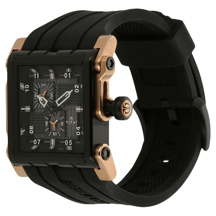 Titan Quartz Multifunction Black Dial Silicone Strap Watch for Men-NH1635KP03