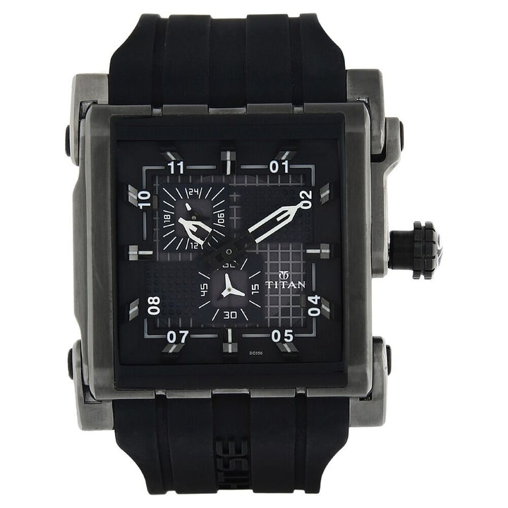 Titan Quartz Multifunction Black Dial Silicone Strap Watch for Men-1635KP04