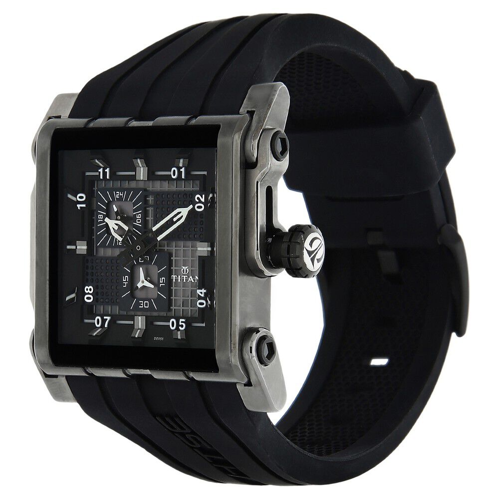 Titan Quartz Multifunction Black Dial Silicone Strap Watch for Men-1635KP04