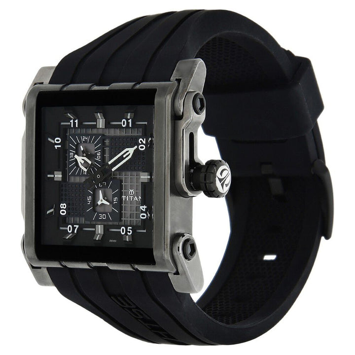 Titan Quartz Multifunction Black Dial Silicone Strap Watch for Men-1635KP04