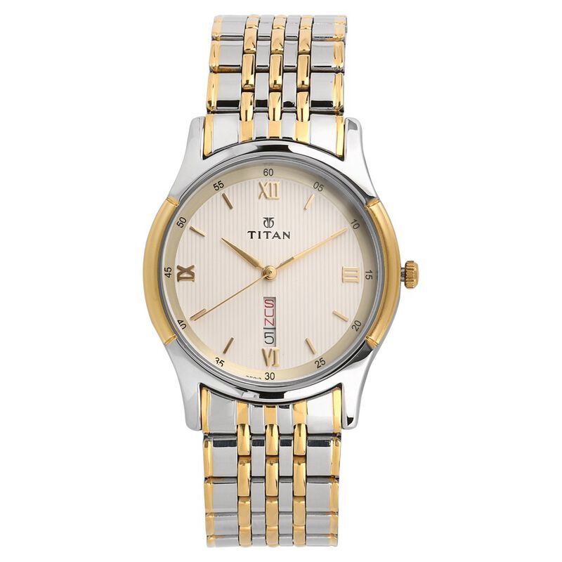 Titan Analog With Day And Date Off White Dial Stainless Steel Strap Watch For Men