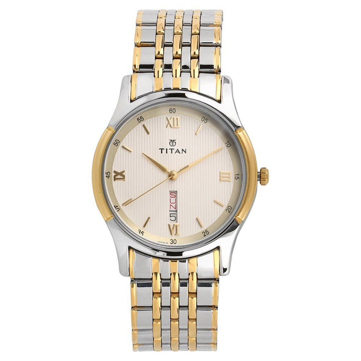 Titan Analog with Day and Date Off White Dial Stainless Steel Strap watch for Men - The Watch Factory ®