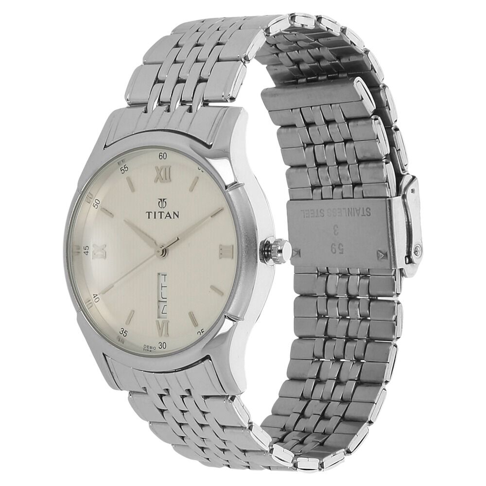 Titan Quartz Analog with Day and Date Silver Dial Stainless Steel Strap Watch for Men-NJ1636SM02