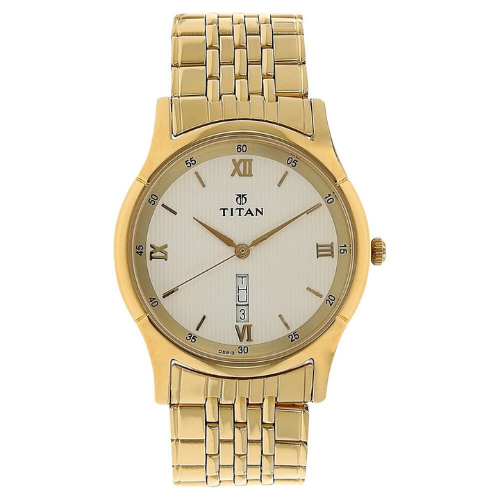 Titan Quartz Analog with Day and Date Silver Dial Stainless Steel Strap Watch for Men-NH1636YM02