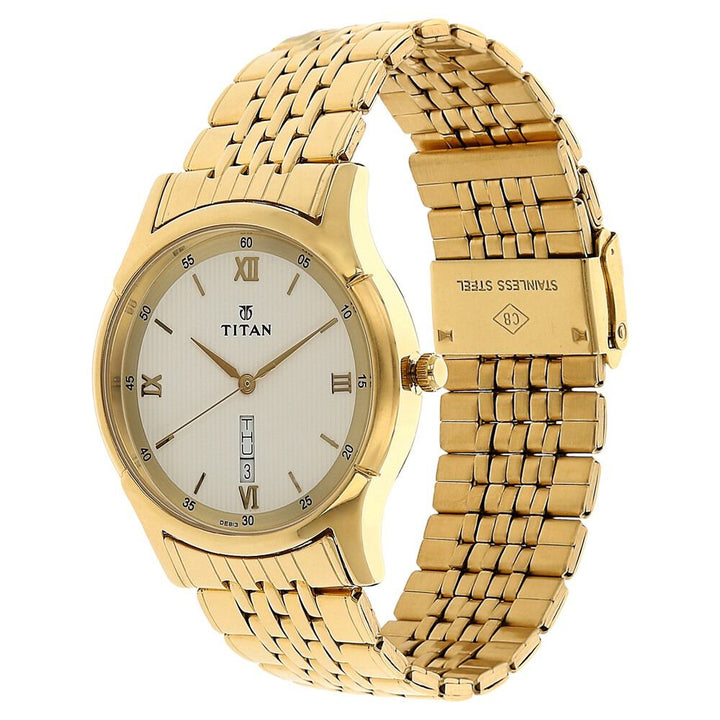 Titan Quartz Analog with Day and Date Silver Dial Stainless Steel Strap Watch for Men-NH1636YM02