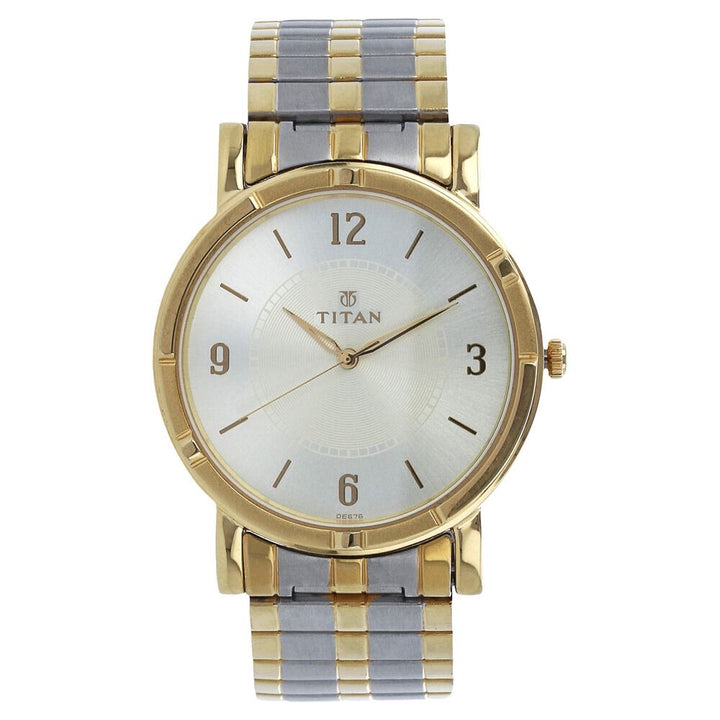 Titan Quartz Analog Champagne Dial Stainless Steel Strap Watch for Men-NH1639BM01C