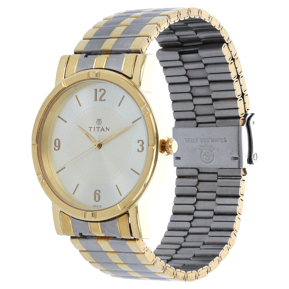 Titan Quartz Analog Champagne Dial Stainless Steel Strap Watch for Men-NH1639BM01C