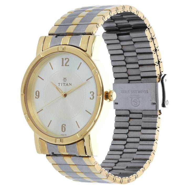 Titan Quartz Analog Champagne Dial Stainless Steel Strap Watch for Men-NH1639BM01C