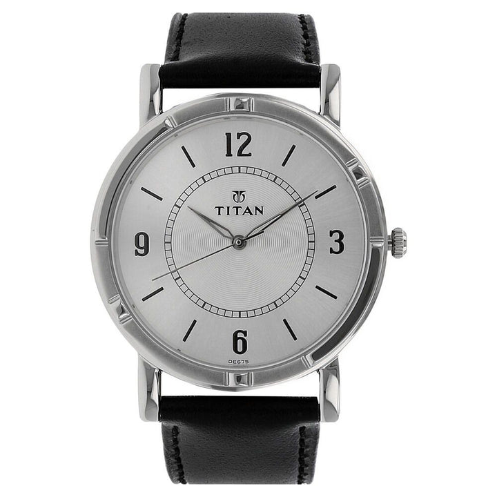 Titan Quartz Analog Silver Dial Leather Strap Watch for Men NN1639SL03